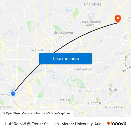 Huff Rd NW @ Foster St NW to Mercer University, Atlanta map