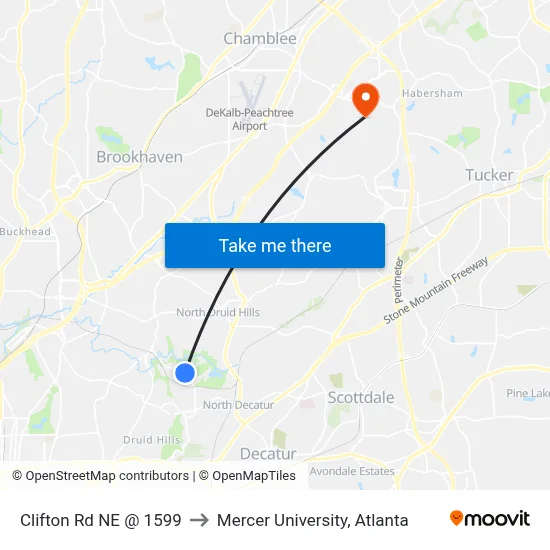 Clifton Rd NE @ 1599 to Mercer University, Atlanta map