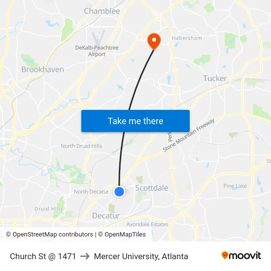 Church St @ 1471 to Mercer University, Atlanta map