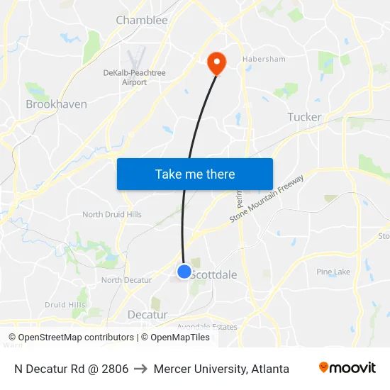 N Decatur Rd @ 2806 to Mercer University, Atlanta map