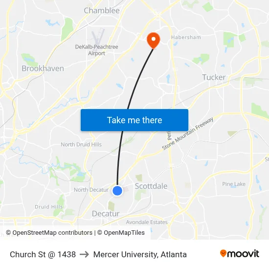Church St @ 1438 to Mercer University, Atlanta map