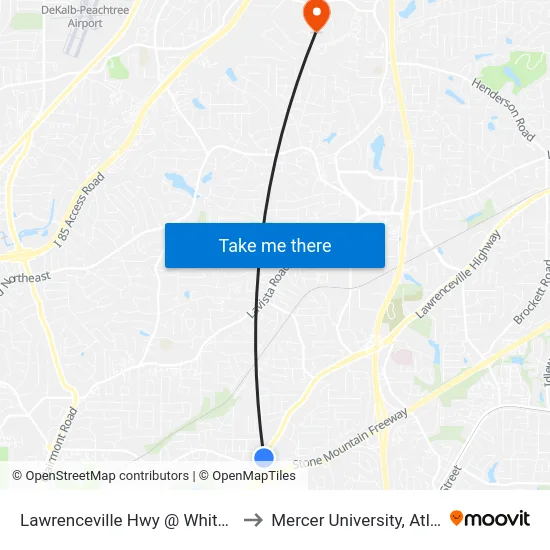 Lawrenceville Hwy @ White Blvd to Mercer University, Atlanta map