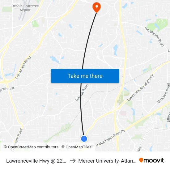 Lawrenceville Hwy @ 2295 to Mercer University, Atlanta map