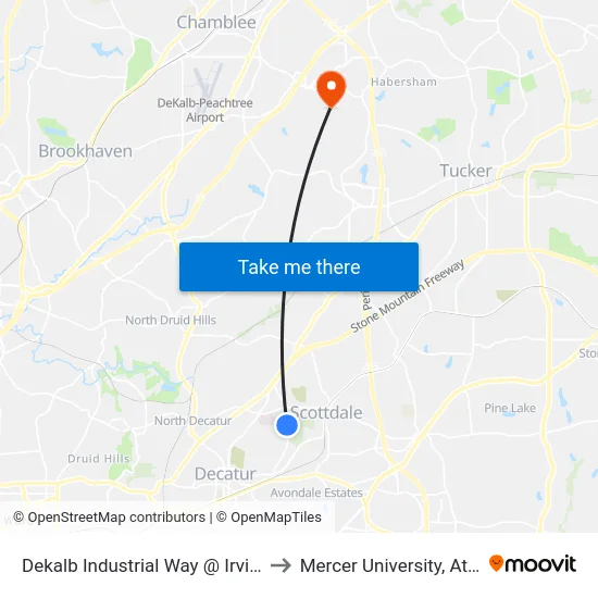 Dekalb Industrial Way @ Irvin Way to Mercer University, Atlanta map