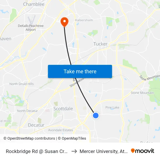 Rockbridge Rd @ Susan Creek Dr to Mercer University, Atlanta map