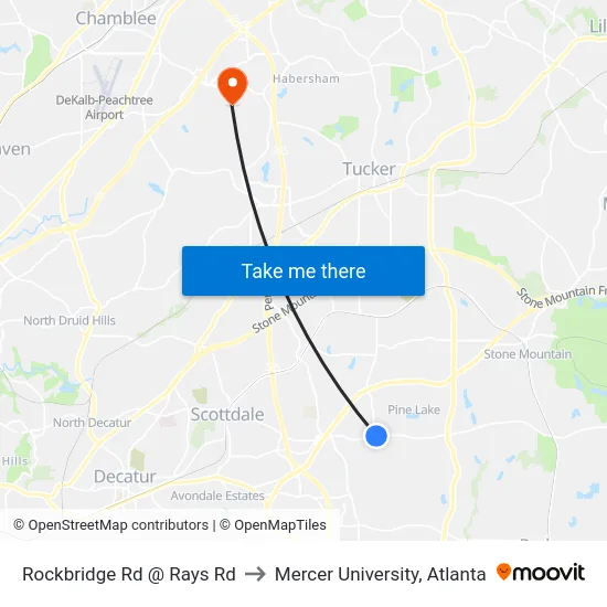 Rockbridge Rd @ Rays Rd to Mercer University, Atlanta map