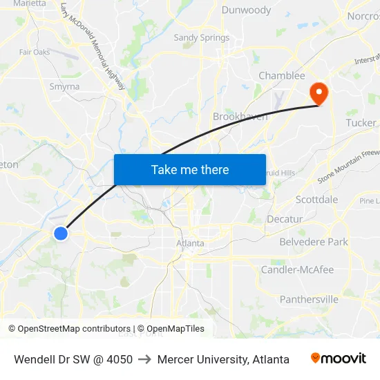 Wendell Dr SW @ 4050 to Mercer University, Atlanta map