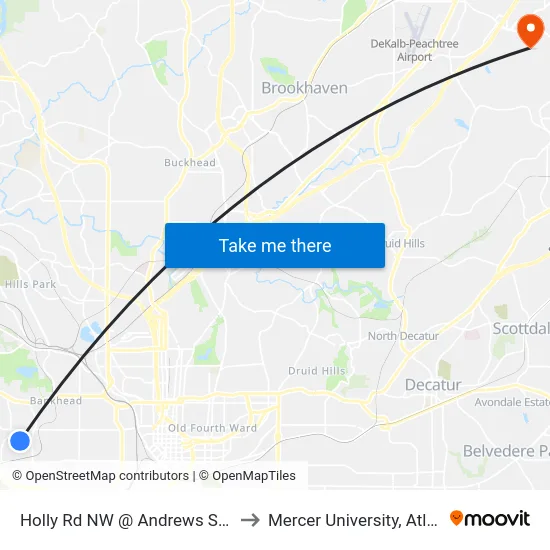 Holly Rd NW @ Andrews St NW to Mercer University, Atlanta map