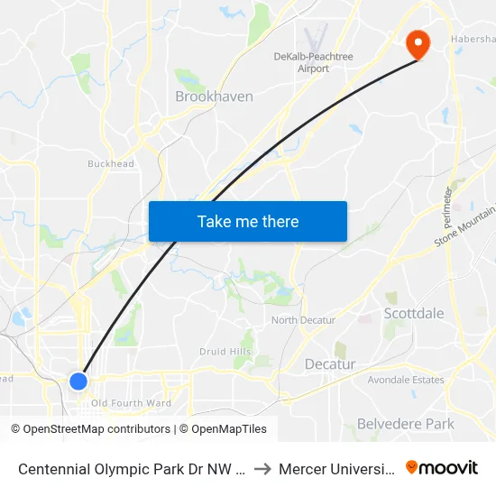 Centennial Olympic Park Dr NW @ North Ave NW to Mercer University, Atlanta map