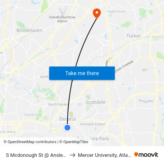 S Mcdonough St @ Ansley St to Mercer University, Atlanta map