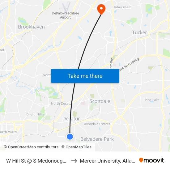W Hill St @ S Mcdonough St to Mercer University, Atlanta map