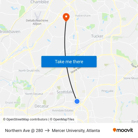 Northern Ave @ 280 to Mercer University, Atlanta map