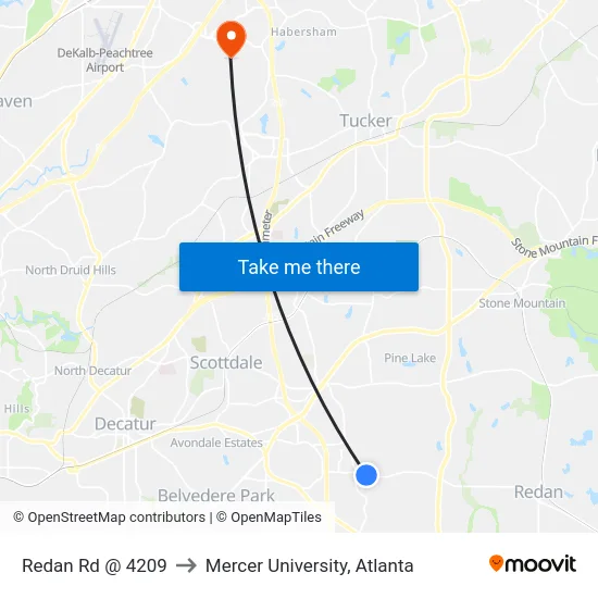 Redan Rd @ 4209 to Mercer University, Atlanta map