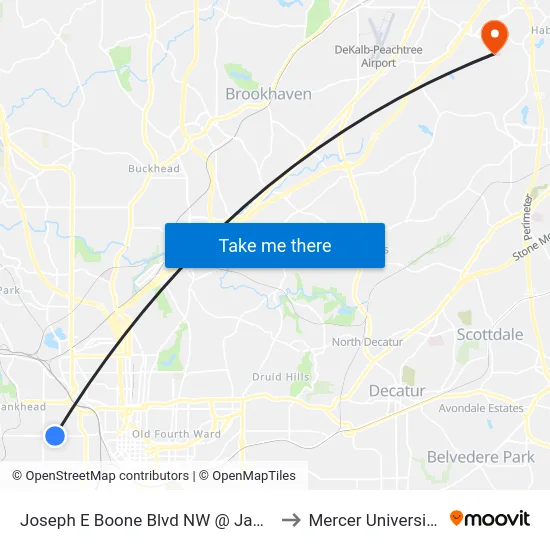 Joseph E Boone Blvd NW @ James P Brawley Dr to Mercer University, Atlanta map