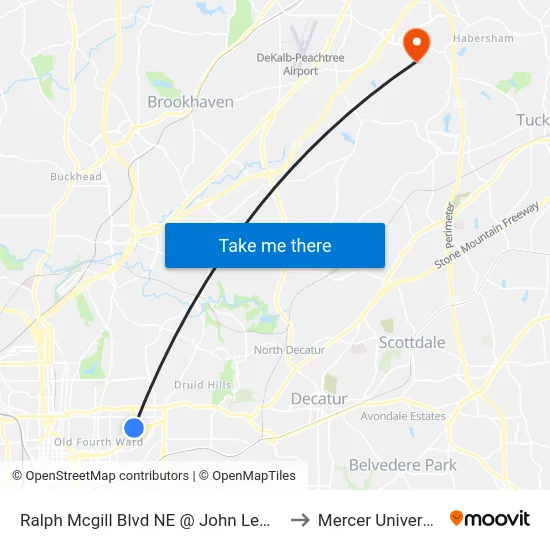 Ralph Mcgill Blvd NE @ John Lewis Freedom Pkwy NE to Mercer University, Atlanta map