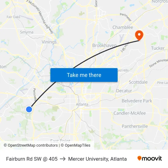 Fairburn Rd SW @ 405 to Mercer University, Atlanta map