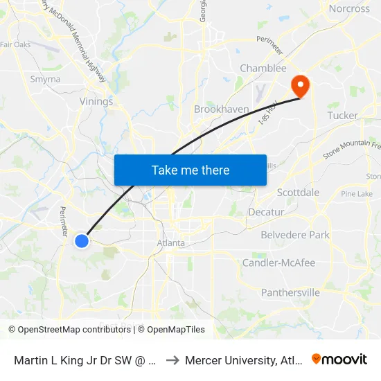 Martin L King Jr Dr SW @ 2800 to Mercer University, Atlanta map