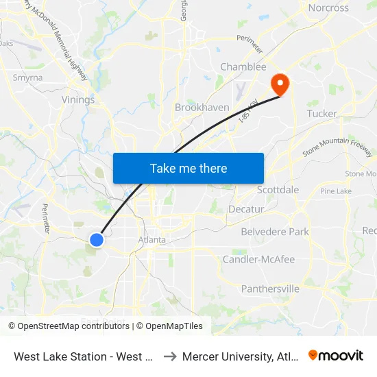 West Lake Station - West Loop to Mercer University, Atlanta map