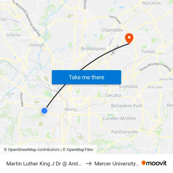 Martin Luther King J Dr @ Anderson Ave SW to Mercer University, Atlanta map