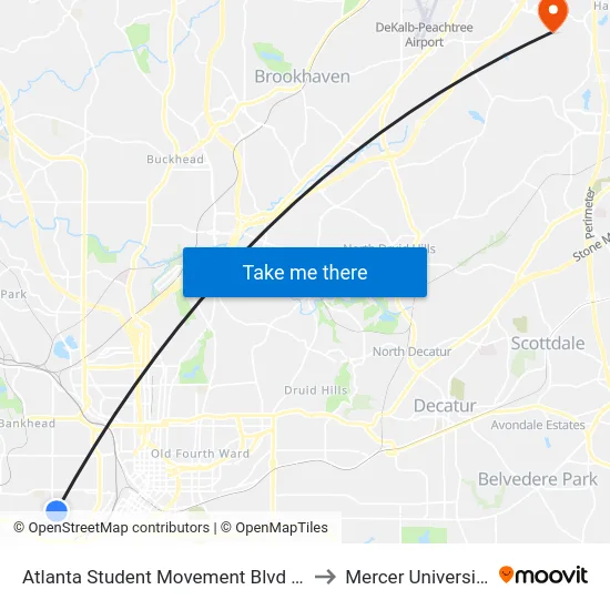 Atlanta Student Movement Blvd @ Euharlee St SW to Mercer University, Atlanta map