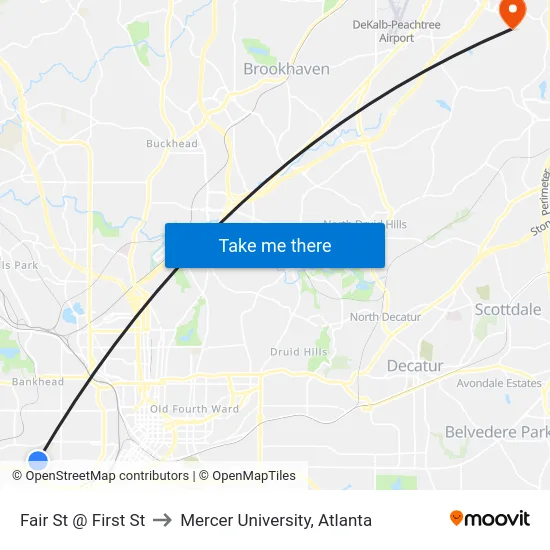 Fair St @ First St to Mercer University, Atlanta map