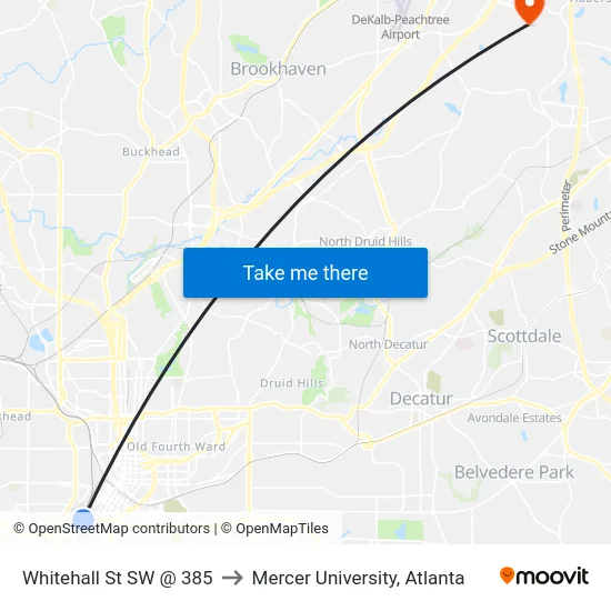 Whitehall St SW @ 385 to Mercer University, Atlanta map