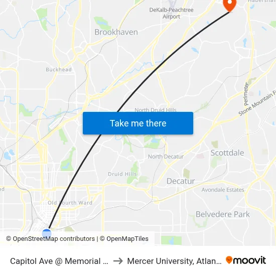 Capitol Ave @ Memorial Dr to Mercer University, Atlanta map