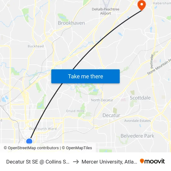 Decatur St SE @ Collins St SE to Mercer University, Atlanta map
