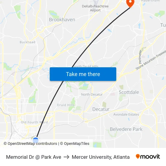 Memorial Dr @ Park Ave to Mercer University, Atlanta map