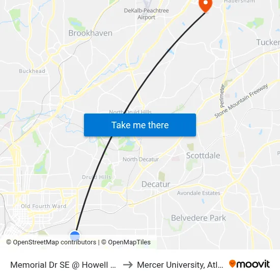 Memorial Dr SE @ Howell Dr SE to Mercer University, Atlanta map