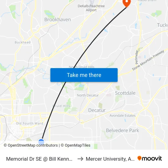 Memorial Dr SE @ Bill Kennedy Way to Mercer University, Atlanta map
