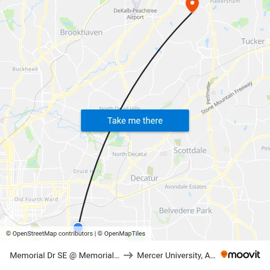 Memorial Dr SE @ Memorial Ter SE to Mercer University, Atlanta map