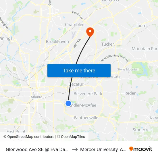 Glenwood Ave SE @ Eva Davis Way to Mercer University, Atlanta map
