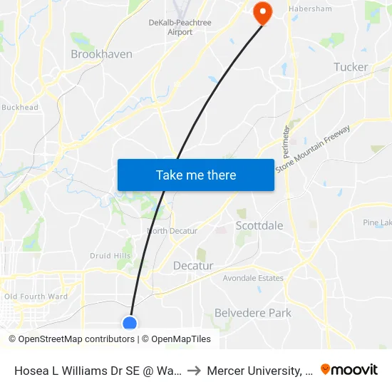Hosea L Williams Dr SE @ Warren St SE to Mercer University, Atlanta map