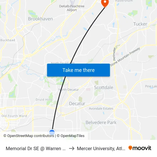 Memorial Dr SE @ Warren St SE to Mercer University, Atlanta map