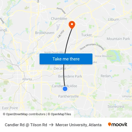 Candler Rd @ Tilson Rd to Mercer University, Atlanta map