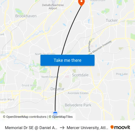 Memorial Dr SE @ Daniel Ave SE to Mercer University, Atlanta map