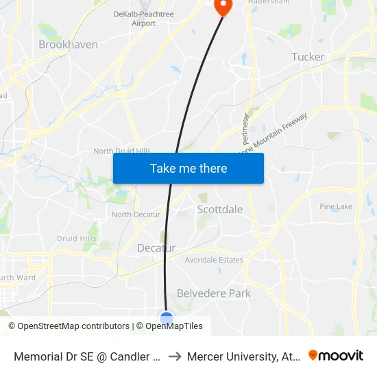 Memorial Dr SE @ Candler Rd SE to Mercer University, Atlanta map