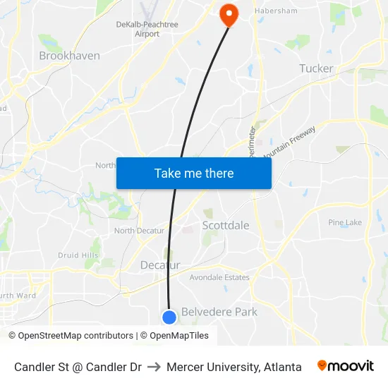 Candler St @ Candler Dr to Mercer University, Atlanta map