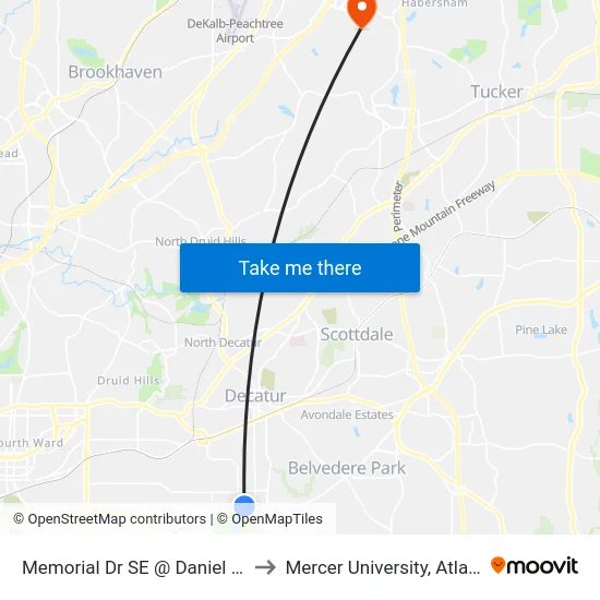Memorial Dr SE @ Daniel Ave to Mercer University, Atlanta map