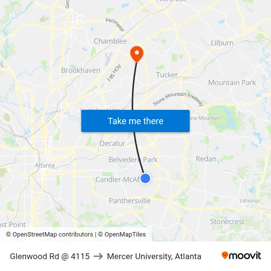 Glenwood Rd @ 4115 to Mercer University, Atlanta map