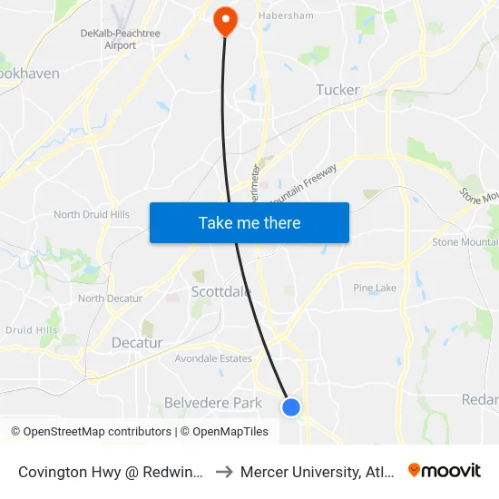 Covington Hwy @ Redwing Cir to Mercer University, Atlanta map