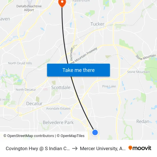 Covington Hwy @ S Indian Creek Dr to Mercer University, Atlanta map