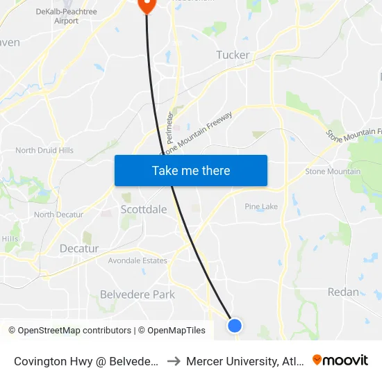 Covington Hwy @ Belvedere Sq to Mercer University, Atlanta map