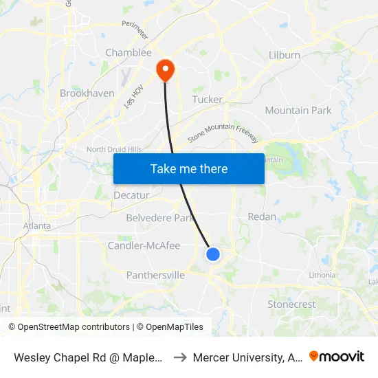 Wesley Chapel Rd @ Maplewood Dr to Mercer University, Atlanta map