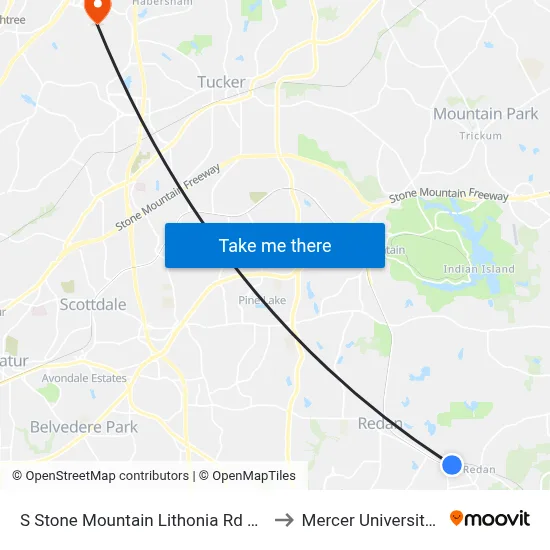 S Stone Mountain Lithonia Rd @ Wellborn Rd to Mercer University, Atlanta map