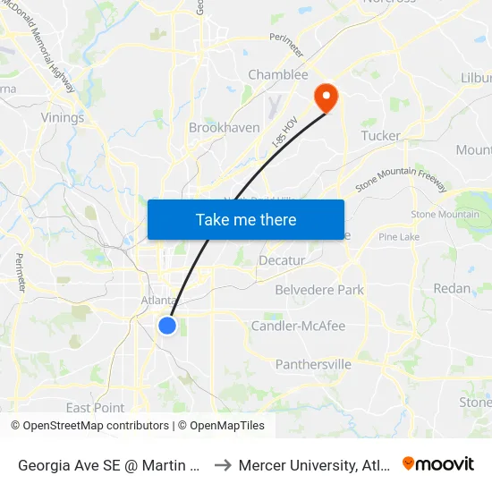 Georgia Ave SE @ Martin St SE to Mercer University, Atlanta map