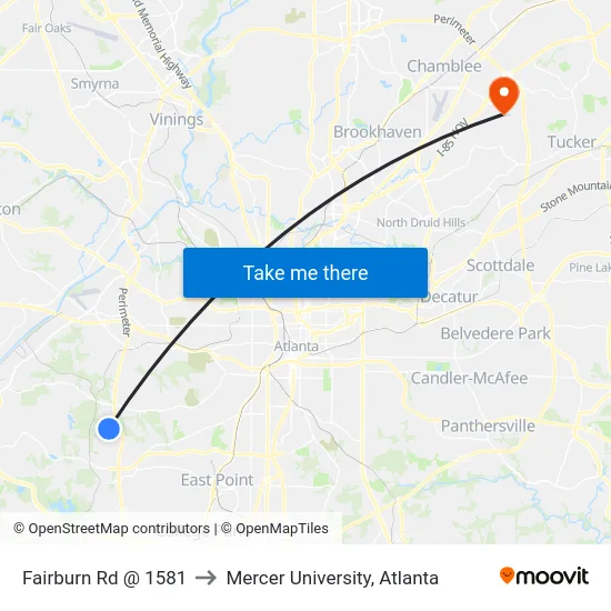 Fairburn Rd @ 1581 to Mercer University, Atlanta map