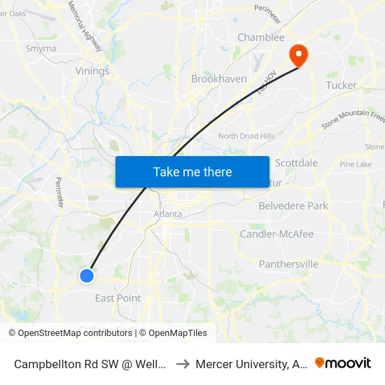 Campbellton Rd SW @ Wells Dr SW to Mercer University, Atlanta map