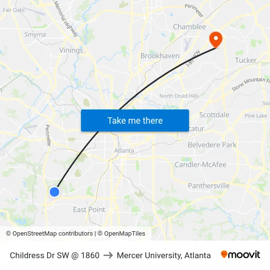 Childress Dr SW @ 1860 to Mercer University, Atlanta map